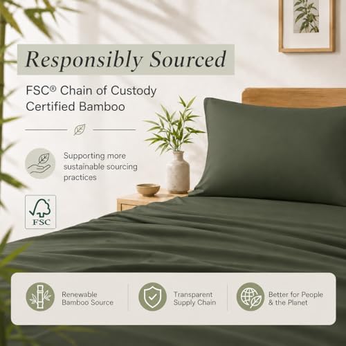 TOSMO Luxury Pillow Case Set of 2 - Cooling Viscose Derived from Bamboo - Oeko-TEX, Breathabl Silky Soft Pillow Cases with Envelope Closure (Queen / 20x30, Olive) - Image 3