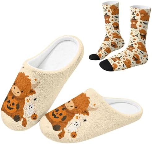 Jeiento Fuzzy Slippers and Sock Set Women's Warm Cozy Memory Foam House Shoes Soft Slip-on Slides by Jeiento