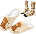 Jeiento Fuzzy Slippers and Sock Set Women's Warm Cozy Memory Foam House Shoes Soft Slip-on Slides by Jeiento