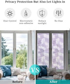 Window Privacy Film Frosted, Purple Botanical Reusable Static Cling Window Tints, Summer Palm Leaves Foliage Tropical Heat Control Windows Films for Offices, Balcony, 29.5 x 118 Inches - Image 6