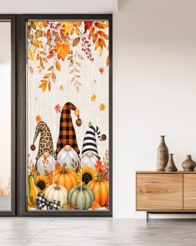 Window Privacy Film Frosted, Thanksgiving Non-Adhesive Static Cling Window Tint, Gnomes Pumpkin Sunflower Maple Leaves Linen Insulated Windows Frosted Films for Living Room, 35.4 x 78.7 Inches - Image 5