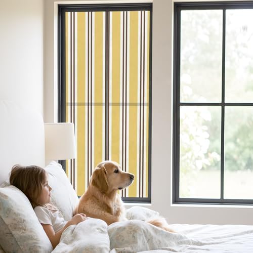 Window Privacy Film Frosted, Yellow Brown Striped Static Cling Door Window Covering, Modern Farmhouse Vertical Stripes UV Blocking Windows Film for Office, Hotel, Bedroom, 29.5 x 78.7 Inches - Image 2
