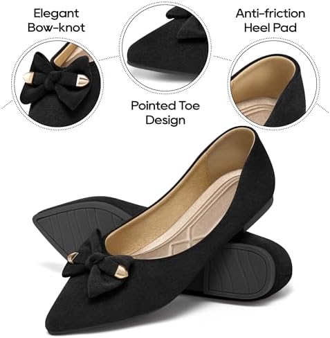 Flats for Women Ballet Shoes: Cushioned Memory Foam Insole & Lightweight for All-Day Comfort - Slip-On Suede Foldable Pointed Toe Bow Casual Dressy Flat for Work Office Business - Image 4