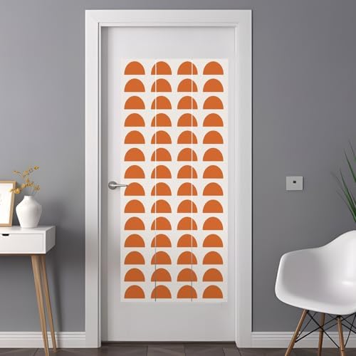 Window Privacy Film Frosted, Orange Boho Non-Adhesive Static Cling Window Tint, Middle Century Geometric Abstract Art Insulated Windows Frosted Films for Living Room, 35.4 x 78.7 Inches - Image 3
