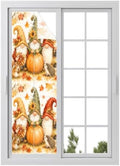 Window Privacy Film Frosted, Fall Pumpkins Reusable Static Cling Window Tints, Thanksgiving Autumn Gnomes Maple Leaves Heat Control Windows Films for Offices, Balcony, 29.5 x 118 Inches by Unknown