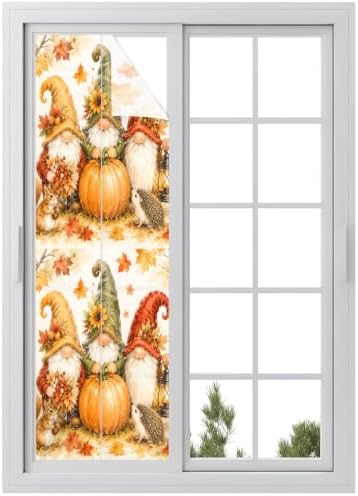 Window Privacy Film Frosted, Fall Pumpkins Reusable Static Cling Window Tints, Thanksgiving Autumn Gnomes Maple Leaves Heat Control Windows Films for Offices, Balcony, 29.5 x 118 Inches by Unknown