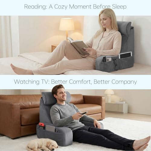 ENITYA 19" Reading Pillow for Bed with Firm Back Support & Big Pockets - Image 5