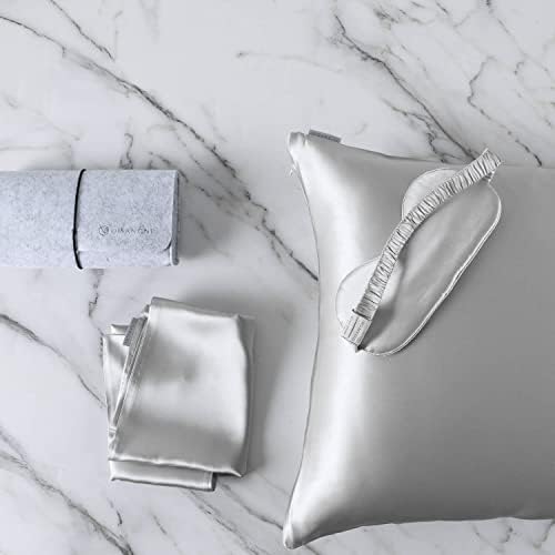 DISANGNI Silk Indulgence Set: Premium 22 Momme Mulberry Silk Pillowcase & Eye Mask Duo for Hair and Skin Rejuvenation(1pc King Size 20" x36", Light Grey) by DISANGNI