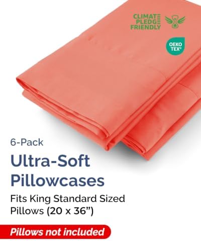 King Standard Pillow Cases - 6 Pack Pillowcase Covers - 20" x 36" (Coral) - Image 2