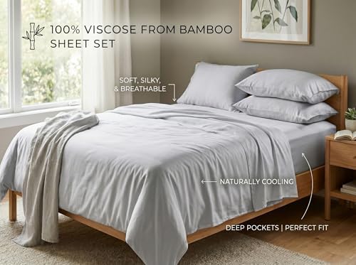 Bamboo Viscose Twin 6-PC Sheet 1000-TC 18" Extra Deep Pocket - Silver Gray - Image 3