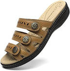 Women's Comfort Leather Slides Lightweight Flat Sandals Cute Slip On Casual Walking Slippers by Hueneph