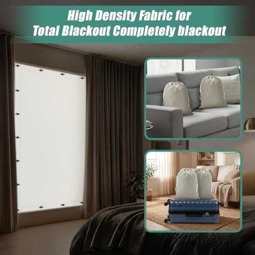 Tegeme 2 Pack Portable Blackout Travel Curtains 51"W x 78"L Beige Adjustable Blackout Window Covers with Suction Cups No Drill Black out Window Shade Light Blocker for RV Bedroom Nursery Dorm Use - Image 5