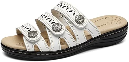 Women's Comfort Leather Slides Lightweight Flat Sandals Cute Slip On Casual Walking Slippers - Image 2
