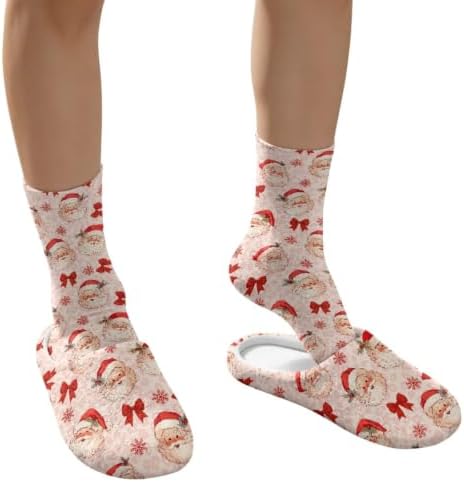 Jeiento Winter Fuzzy Slipper and Crew Socks Warm Winter Shoes Lightweight Soft Cushion House Slipper Bedroom Shoes - Image 4