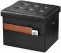 Bsketa Storage Ottoman Bench,17 Inch Folding Leather Foot Rest Stool, Black by Bsketa