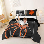 Castle Fairy Basketball Court Print Bedding Set for Boys Girls,Ball Sports Games Themed All Season Cozy Comforter Set Full Size,Orange Basketball and Hoop Duvet Set Home Decor,Children Birthday Gift - Image 4