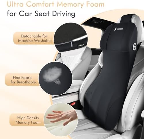 FLORICH Lumbar Support with Car Headrest Pillow 2-in-1 Memory Foam Car Seat Headrest & Lumbar Cushion Ergonomic Back Support Pillow Seat Cushion for Car Seat Driving Neck Back Pain Relief, Black - Image 3