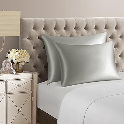 DISANGNI Silk Indulgence Set: Premium 22 Momme Mulberry Silk Pillowcase & Eye Mask Duo for Hair and Skin Rejuvenation(1pc Standard Size 20" x26", Light Grey) - Image 3