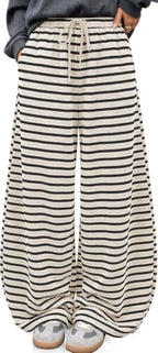 TARSE Women's Striped Barrel Pants Wide Leg Lounge Pants by TARSE