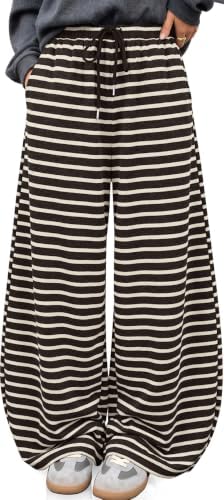 TARSE Women's Striped Barrel Pants Wide Leg Lounge Pants by TARSE