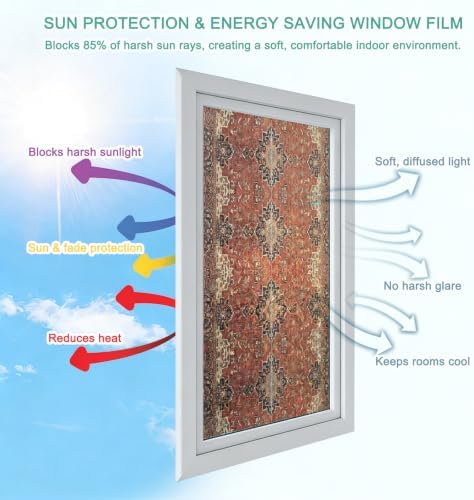 Brown Red Window Privacy Film Rainbow Static Cling Stain Glass Window Film for Glass Door, Decorative Heat Blocking Sunroof Decal Sticker for Car 29.5"x78.7" Vintage Boho Ethnic Geometric Abstract Art - Image 4