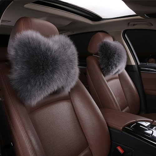 Fluffy Car Headrest Pillow Furry Long Wool Lumbar Auto Head Neck Support Pillow Cushion Natural Luxury Fur Warm Soft Comfort Winter by MLOVESIE