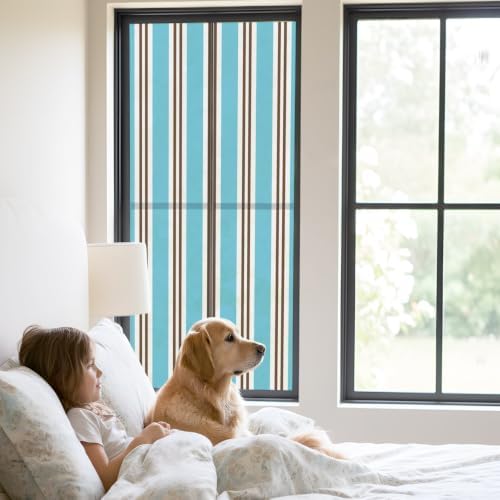 Window Privacy Film Frosted, Blue Brown Striped Static Cling Door Window Covering, Modern Farmhouse Vertical Stripes UV Blocking Windows Film for Office, Hotel, Bedroom, 29.5 x 78.7 Inches - Image 2