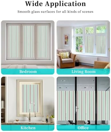 Window Privacy Film Frosted, Light Green Brown Striped Reusable Static Cling Window Tints, Modern Farmhouse Vertical Stripes Heat Control Windows Films for Offices, Balcony, 29.5 x 118 Inches - Image 7