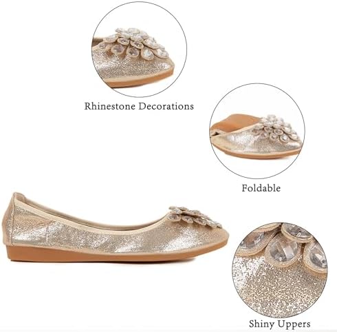 Flats Shoes for Women Rhinestone Wedding Ballerina Shoes Foldable Sparkly Comfort Slip on Flat Dressy Flats - Image 4