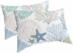 DecorLovee Coastal Pillow Cases Standard Size Set of 2 - Microfiber Bed Throw Pillow Covers, Blue Teal Coral Summer Beach Starfish Decorative Lumbar Pillow Cover with Envelope Closure for Sofa/Travel - Image 2