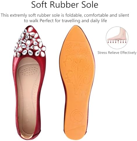 KUNWFNIX Women Ballet Flats Rhinestone Wedding Ballerina Shoes Foldable Sparkly Comfort Slip on Flat Shoes - Image 4