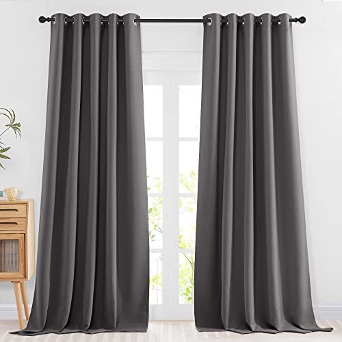 NICETOWN Bedroom Blackout 102 inch Curtains for Sliding Glass Door - Grommet Thermal Insulated Solid Luxury Window Treatments Sound Reducing for Living Room (W66 x L102, Grey, Set of 2) by NICETOWN