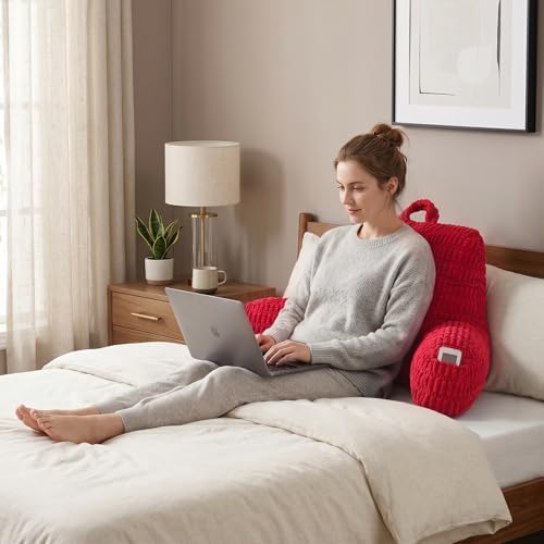 Reading Pillow for Sitting in Bed with Arm,Red Corduroy,M - Image 2
