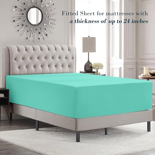 Mocassi Twin XL Size 4-Piece Bed Sheet Set - 1800 Premium Hotel Quality Microfiber 18-24 Inches Extra Deep Pocket Fitted Sheet- Luxury Soft, Breathable, Wrinkle, and Fade Resistant, Paradise Teal - Image 3