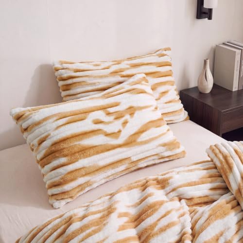 Bedorm Faux Fur Pillowcases Set of 2 King Size Plush Fluffy Pillow Cover Ivory, Zipper Closure - Image 3