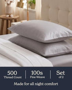 Beckham Hotel Collection King Pillow Cases Set of 2, Cool Touch Sateen Pillowcases, 500TC Cotton, Silky Smooth & Soft, Open End, Light Gray - Image 4