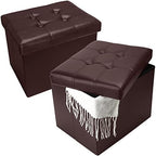 Bsketa Storage Ottoman Bench, 17" Folding Leather Foot Rest, Brown 2 Pack by Bsketa