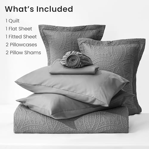 Love's cabin Queen Quilt Set Grey, Bed in a Bag Queen Size Bedding 7 Pieces, Ultrasonic Embossed Coin Pattern Comforter, Lightweight Bedspreads for All Seasons Quilt with Sheets, Pillowcases & Shams - Image 6