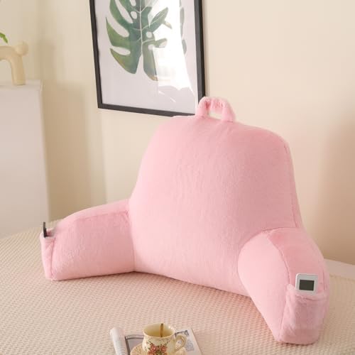 Soft Reading Pillow for Bed with Arms,Middle,Pink,Faux Fur by PAJEO
