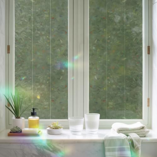 Green Solid Color Window Privacy Film Rainbow Static Cling Stain Glass Window Film for Glass Door, Decorative Heat Blocking Sunroof Decal Sticker for Car 35.4"x78.7" Aesthetics Contemporary Luxury - Image 6
