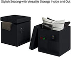 Set of 2 Ottomans with Storage Pockets - 15-Inch Folding Foot Rests or Storage Organizers for Bedroom, Living Room, or Dorm by Lavish Home (Black) - Image 3