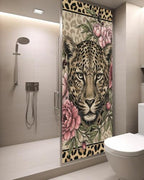 Window Privacy Film Frosted, Leopard Print Static Cling Door Window Covering, Vintage Peony Flower Chic Cheetahs Texture UV Blocking Windows Film for Office, Hotel, Bedroom, 29.5 x 78.7 Inches - Image 3