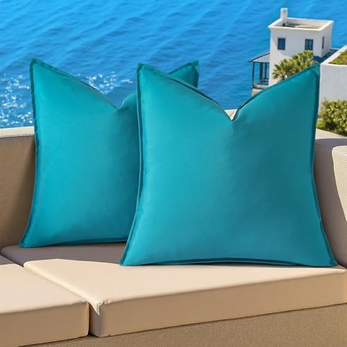 decorUhome Outdoor Waterproof Faux Linen Throw Pillow Covers 24x24 Set of 2 by decorUhome