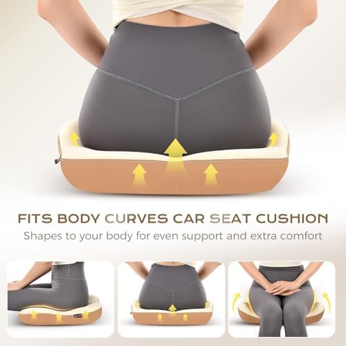 Coverado Lumbar Support Pillow and Seat Cushions for Office Chairs, Memory Foam Orthopedic Coccyx Cushion for Tailbone Pain Cushion Pillow & Back Pain Pressure Relief Seat Cushion Coffee&Beige - Image 4
