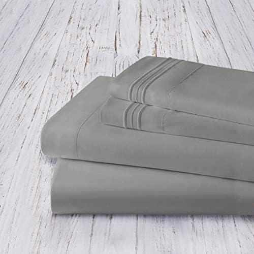 Mocassi Twin Sheet Set - Luxury Hotel 1800 Premier Bedding Sheets & Pillowcases - Ultra Soft Breathable & Cooling Bed Sheets - Deep Pocket - Wrinkle Resistant - 4 Piece Set - Twin, Gray - Image 4