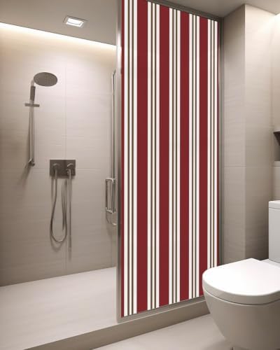 Window Privacy Film Frosted, Red Brown Striped Static Cling Door Window Covering, Modern Farmhouse Vertical Stripes UV Blocking Windows Film for Office, Hotel, Bedroom, 29.5 x 78.7 Inches - Image 3