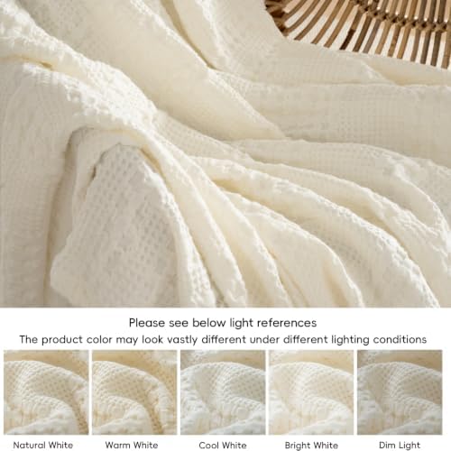 PHF Lightweight 100% Cotton Waffle Throw Blanket for Couch, Ivory - Image 6