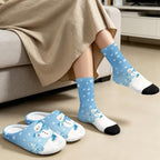 Jeiento Winter Fuzzy Slipper and Crew Socks for Women,Adult Slip-on Close Toe House Slipper,Flat Comfort home Slides - Image 3