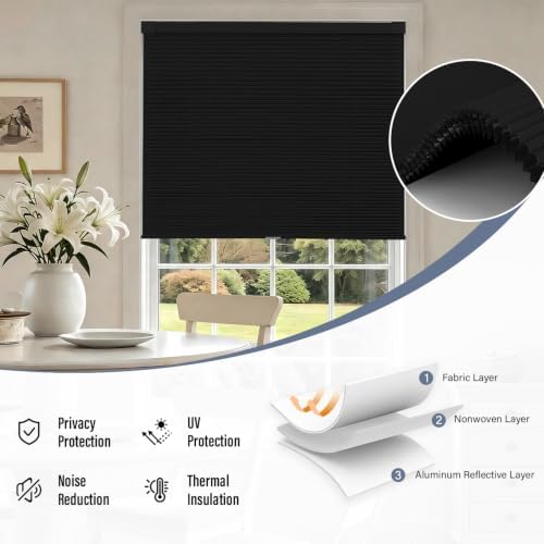 AOSKY No Drill Cordless Blackout Cellular Shades, 19" W x 64" H, Black - Image 6
