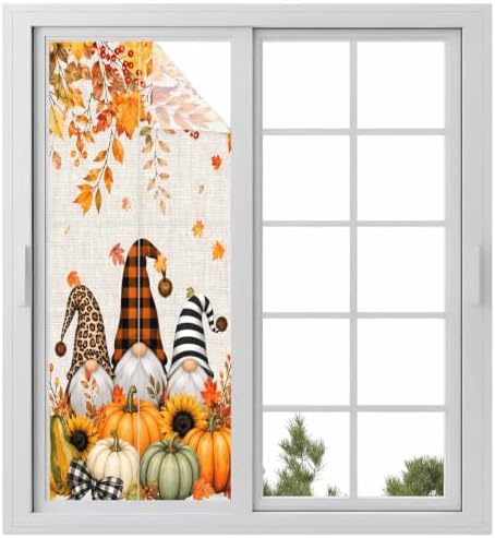 Window Privacy Film Frosted, Thanksgiving Static Cling Door Window Covering, Gnomes Pumpkin Sunflower Maple Leaves Linen UV Blocking Windows Film for Office, Hotel, Bedroom, 29.5 x 78.7 Inches by Unknown